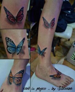3D Schmetterlinge Tattoo Motiv am Bein