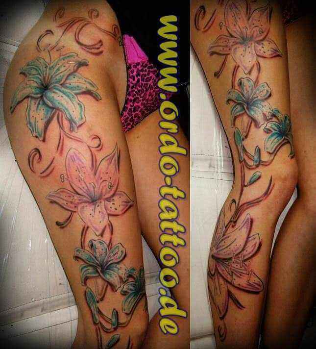 Bein Tattoo Orchideen