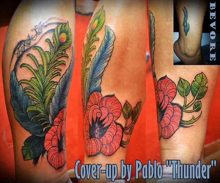 Blumen Bein Tattoo Cover up