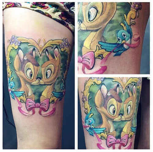 Tattoo Buntes Bein Tattoo Bambi