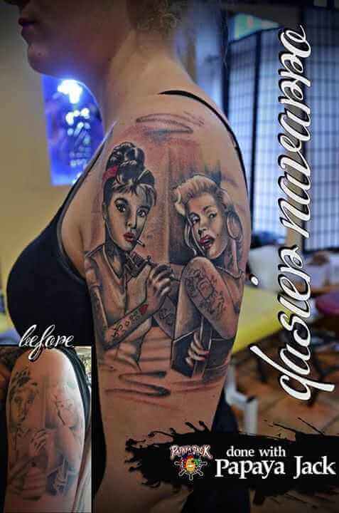 Tattoo Cover up Oberarm Rockerbilly