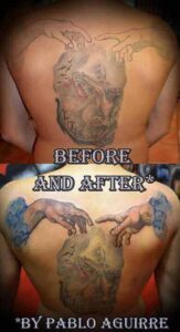 Cover-up Tattoo „Gottes Hände“ – Realistisch Rücken