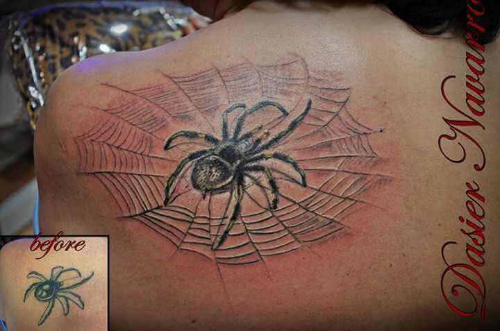 Tattoo Cover up Spinne im Netz