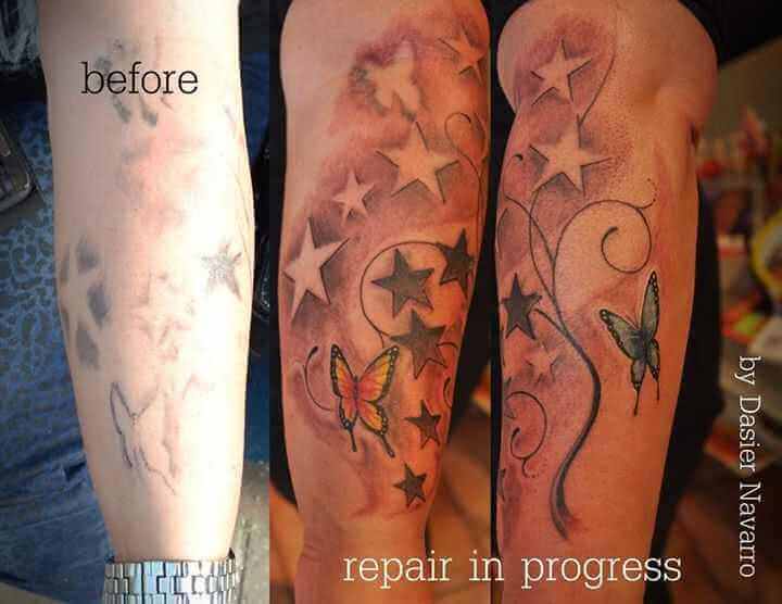 Cover up Tattoo Schmetterlinge und Sterne