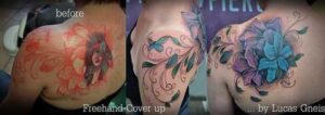 Florales Cover up Tattoo Motiv auf der Schulter