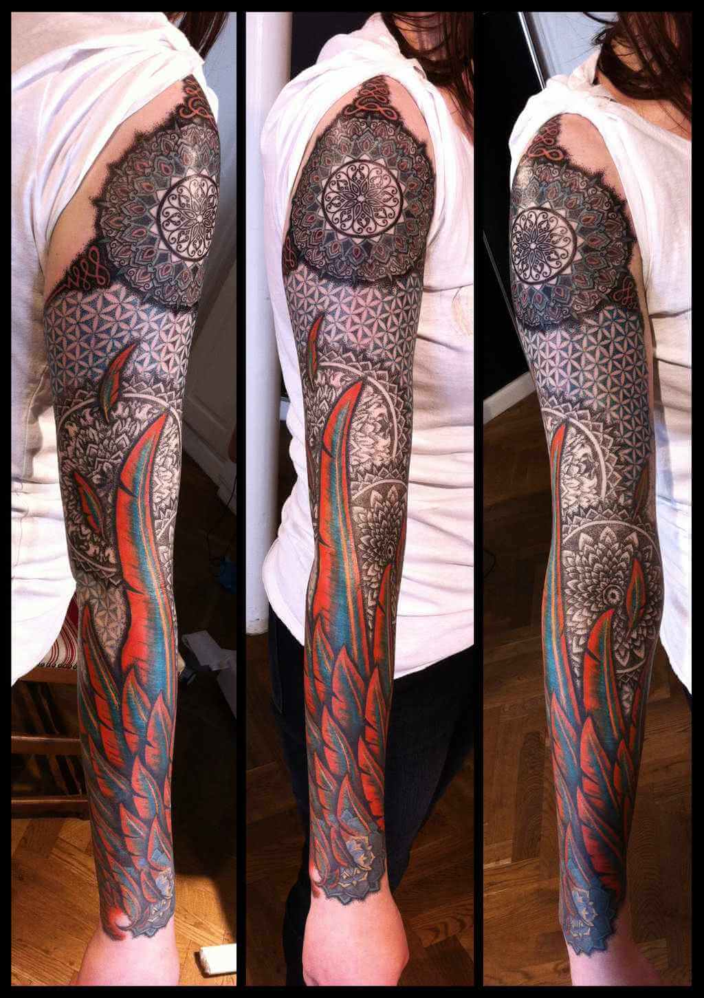 Fullsleeve Arm Federn Mandala