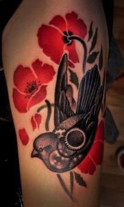Mechanische Taube mit Blumen