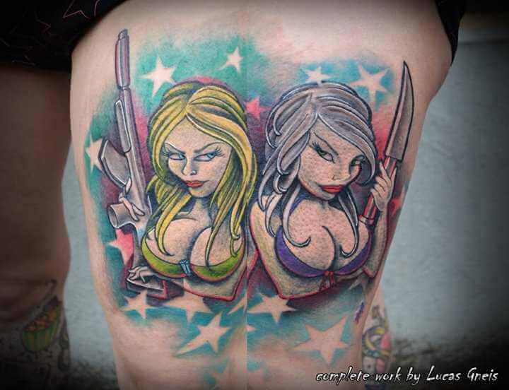 Tattoo Oberschenkel Comic Powerfrauen