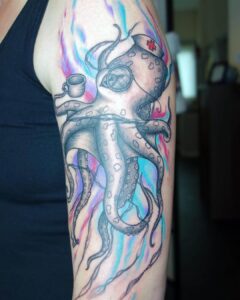 Oktopus mit Aquarell Elementen