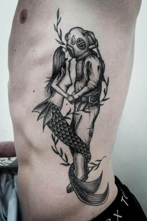 Tattoo Taucher mit Meerjungfrau