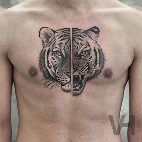 Tiger-Kopf auf der Brust