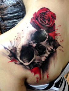 Totenkopf mit Rose
