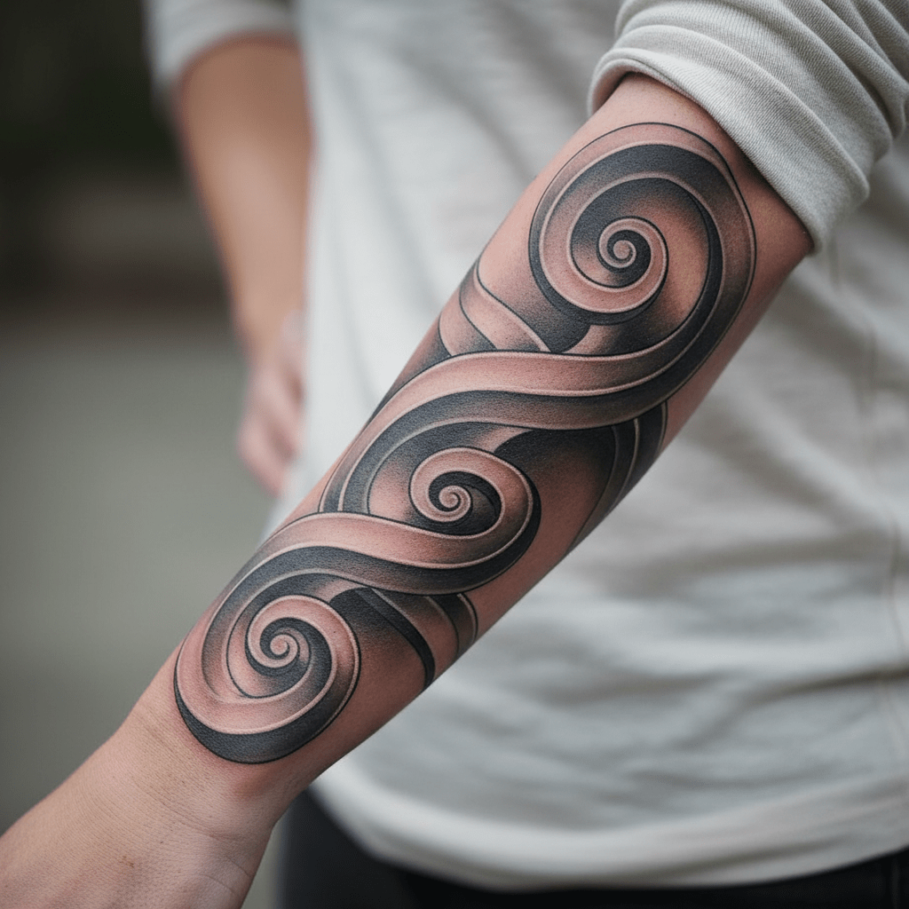 3D-Tattoo-Design für Frauen: Elegante Spiralen mit lebendigen Effekten