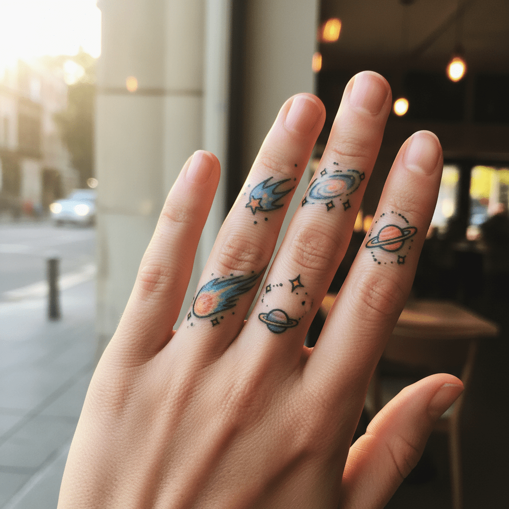 Art du doigt galactique : tatouage unique de bande dessinée pour femmes