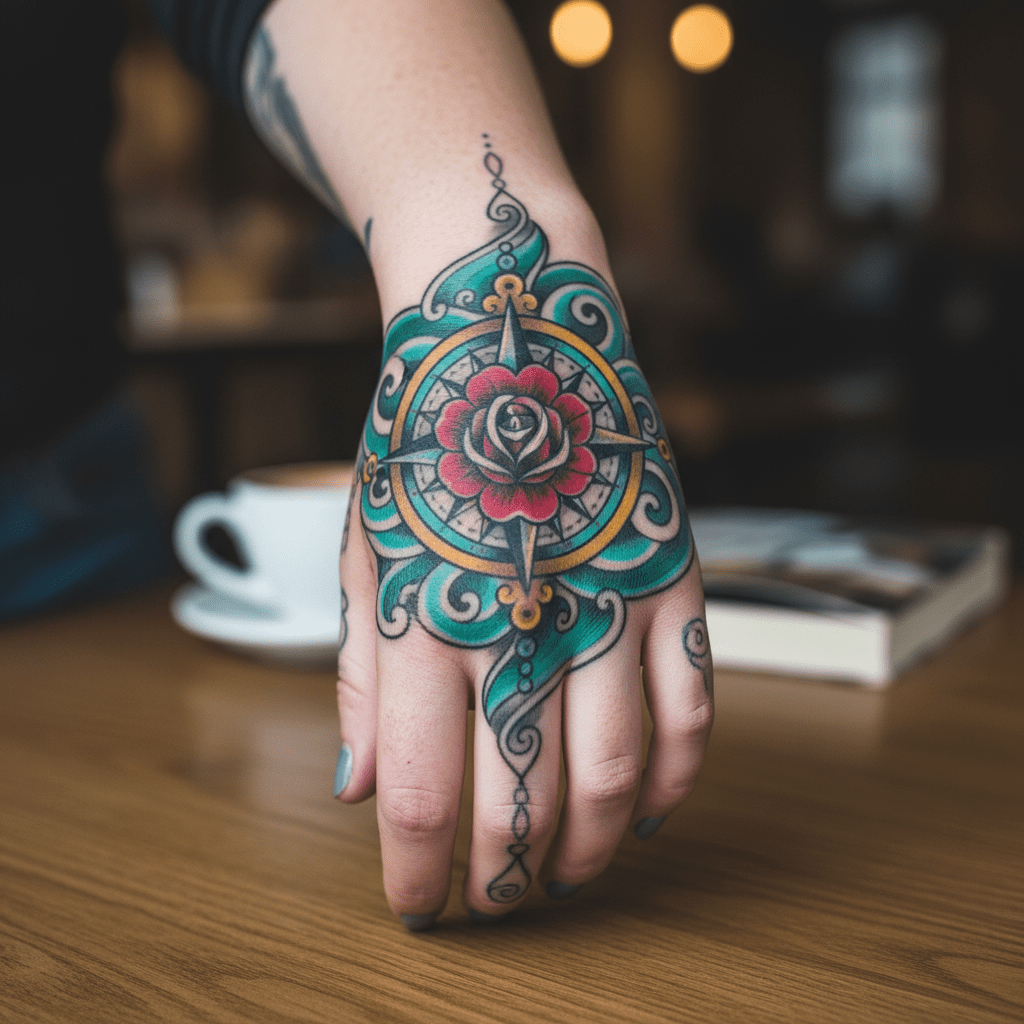Artful tattoo inspiration: old school meets new school on a woman’s hand