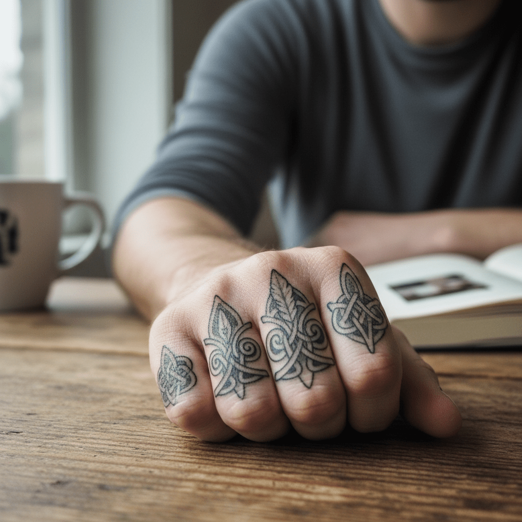 Celtic knot tattoo for fingers: unique design for men