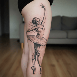 Dancing ballerina tattoo template for women: Elegance and grace for the leg