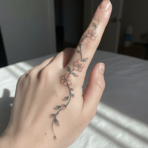 Delicate spring floral finger tattoo design