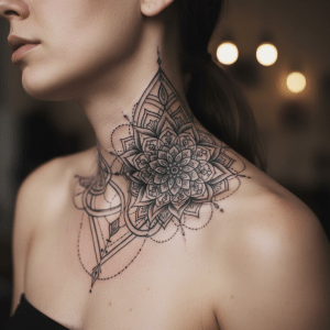 Design élégant et mystique de tatouage de cou pour les femmes