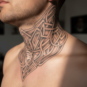 Elégance abstraite : tatouage intemporel pour le cou de l&rsquo;homme moderne
