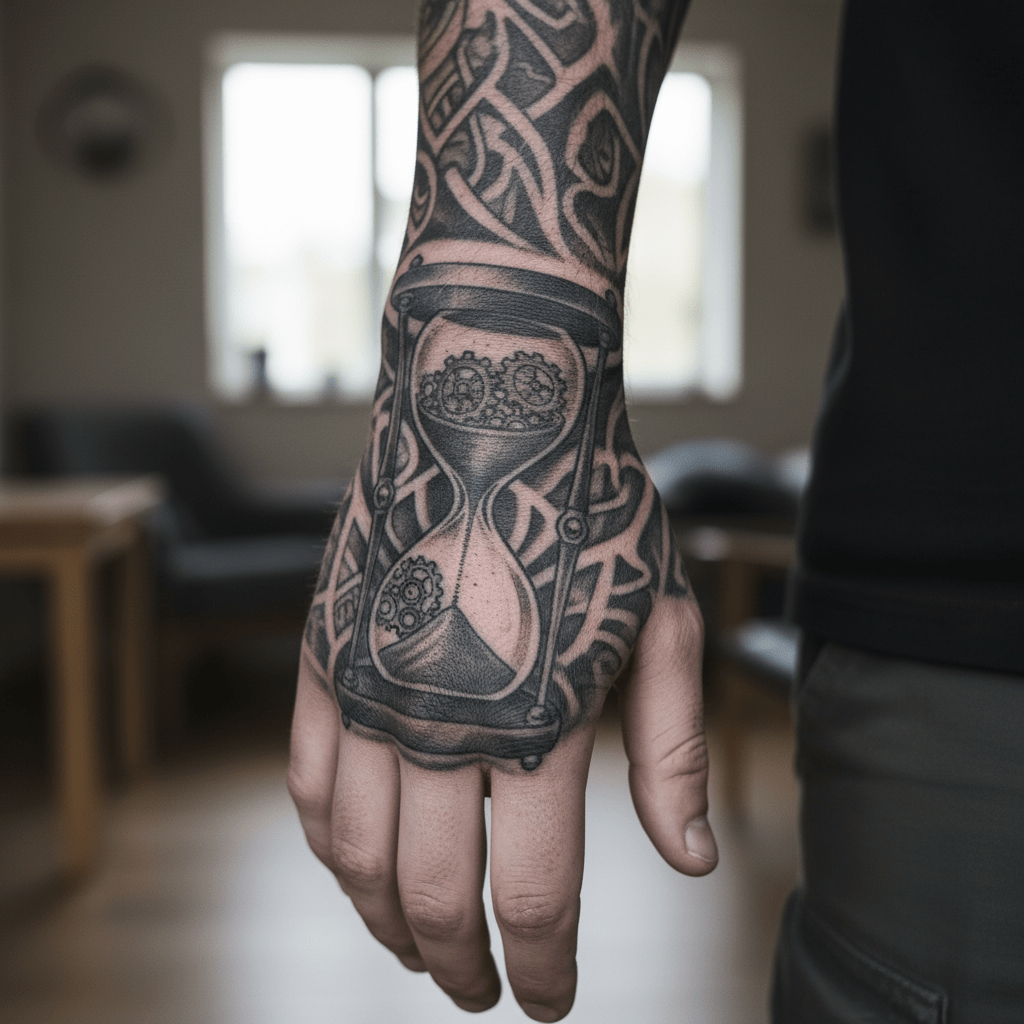 Élégance intemporelle : tatouage de sablier avec motif tribal pour hommes