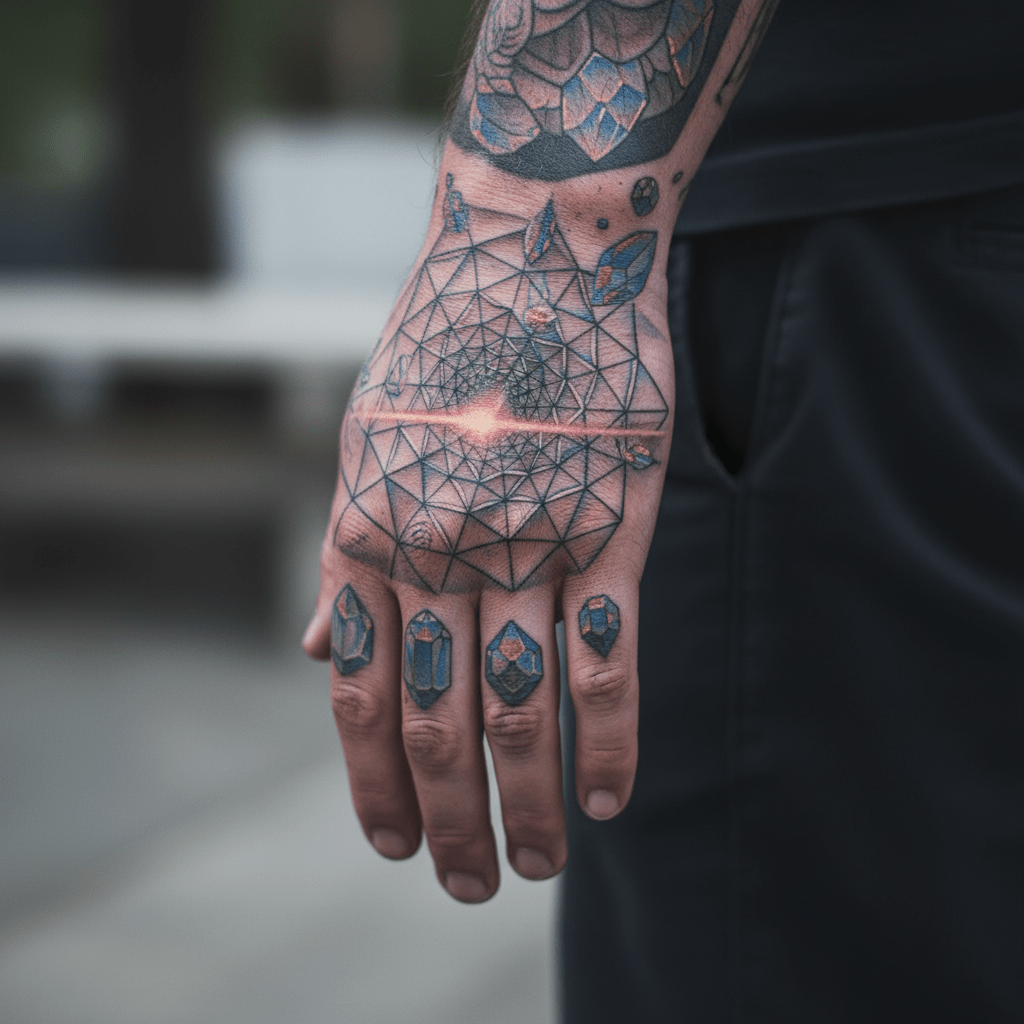 Elégance technique et chaos créatif : tatouage de main futuriste pour hommes