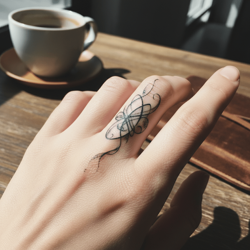 Elegant finger tattoo: filigree art and subtle sophistication