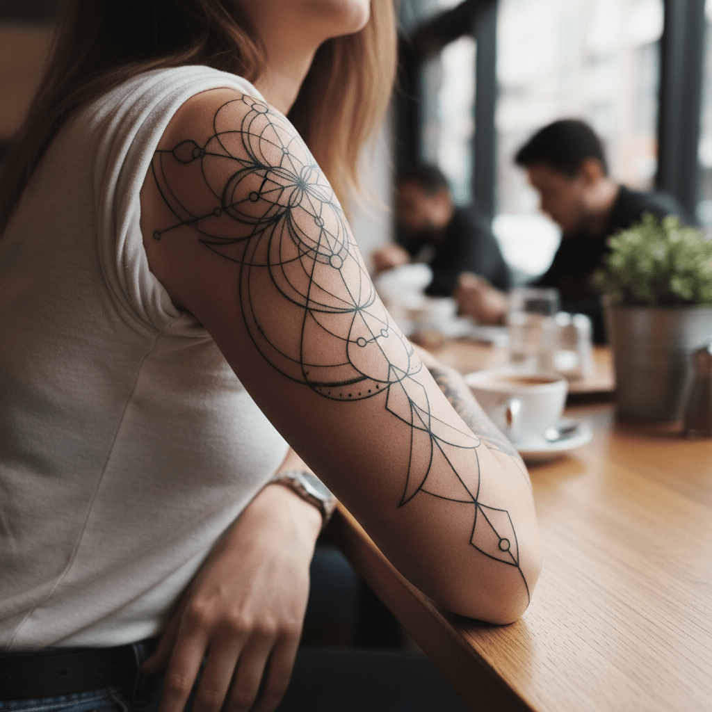 Elegant geometry and flowing lines: The perfect arm tattoo for women