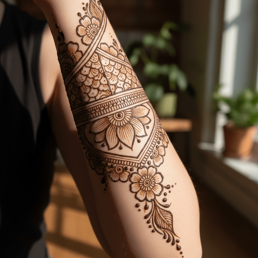 Elegant henna tattoo: a masterpiece of symmetry and floral beauty
