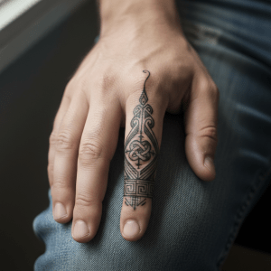 Elegant tribal tattoo design for men’s fingers: geometric lines and sophisticated patterns