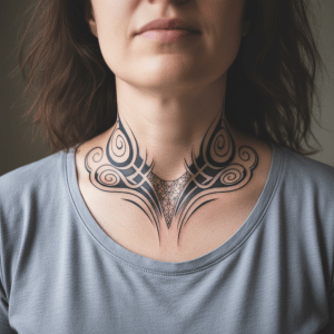 Elegant tribal tattoo template for the female neck