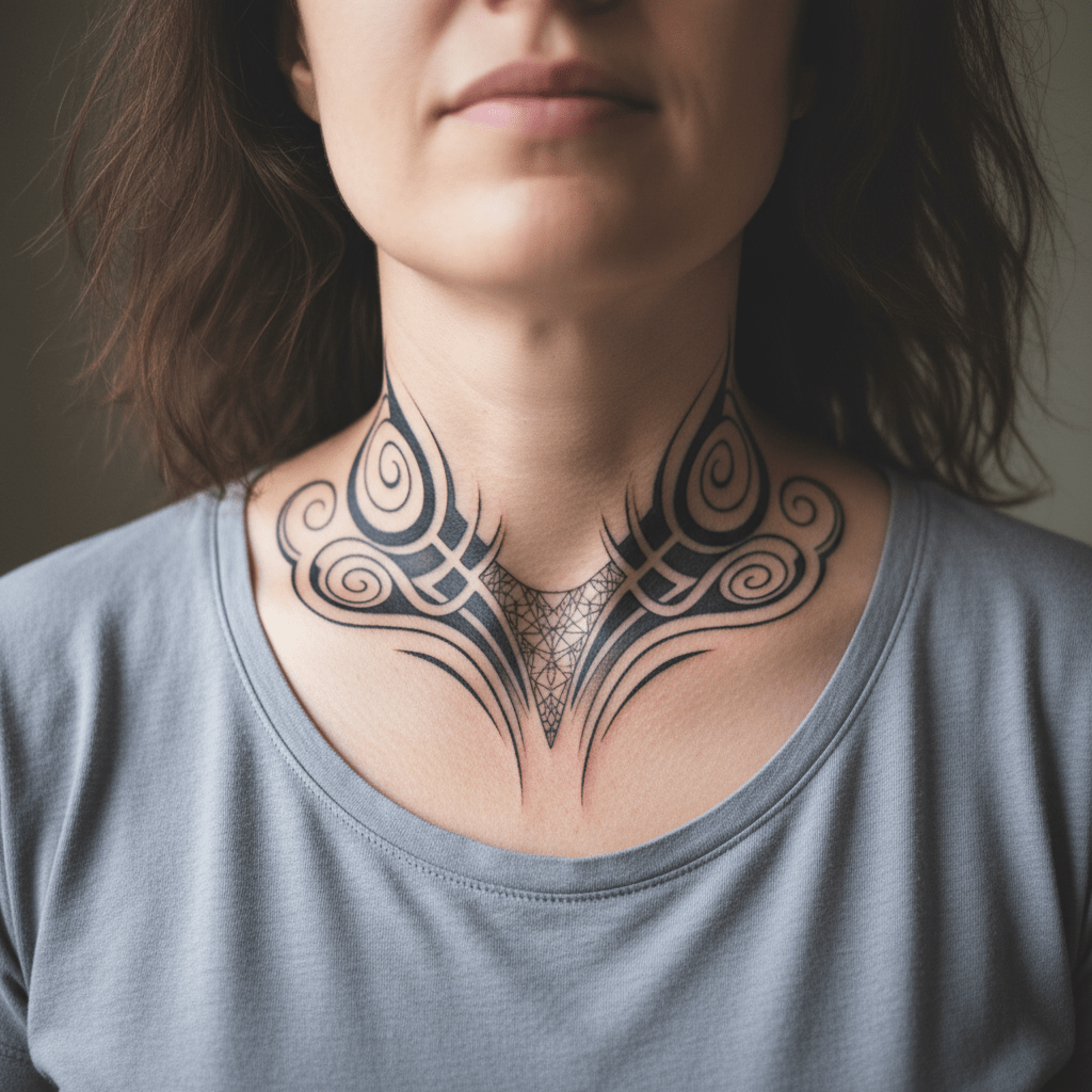 Elegant tribal tattoo template for the female neck