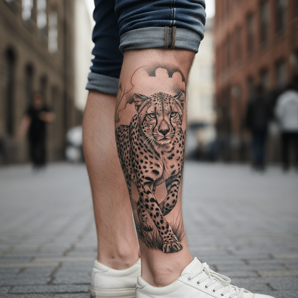 Guépard majestueux : tatouage animalier puissant pour hommes