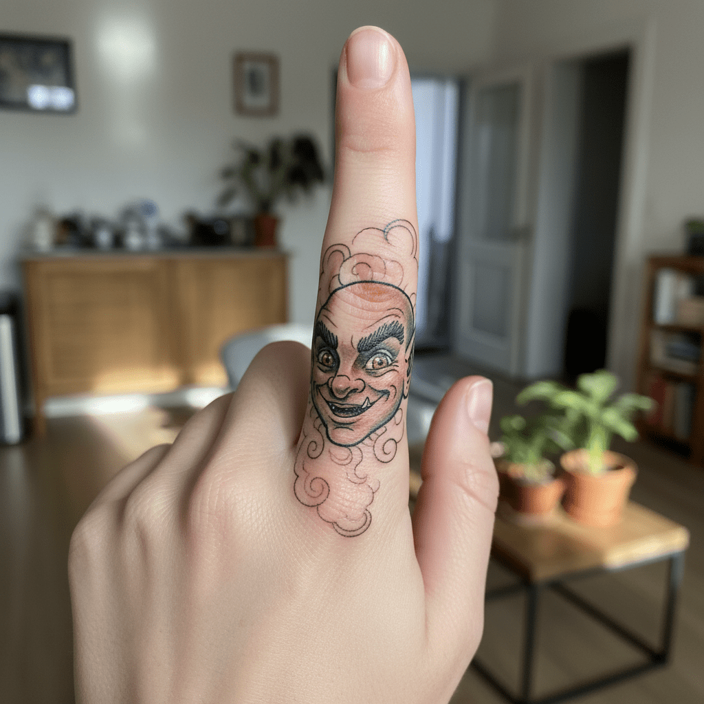 Imaginative leprechaun tattoo: creative finger design for women