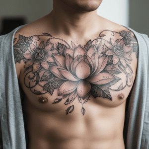 Loto majestuoso y elegancia floral: una obra maestra del tatuaje para la parte superior del cuerpo