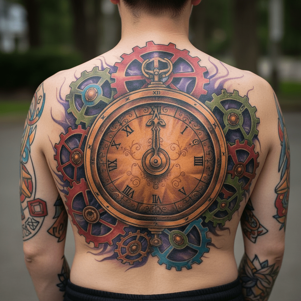 Majestic sundial tattoo: old school meets new school in timeless elegance
