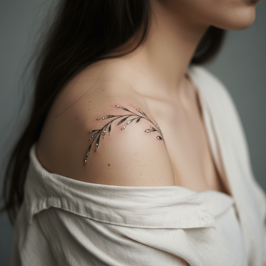 Minimalist and elegant shoulder tattoo: a dance of lines and light