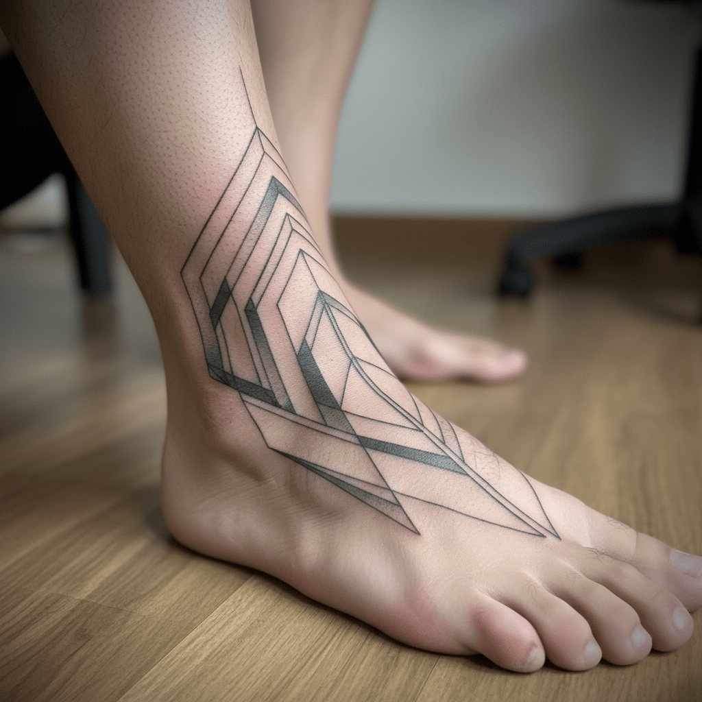 Minimalist geometric tattoo for men’s feet: elegance and modernity combined