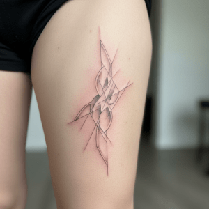 Minimalist leg tattoo: aesthetic geometry and play of light