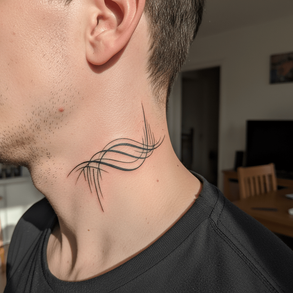 Minimalist neck tattoo: modern elegance for men