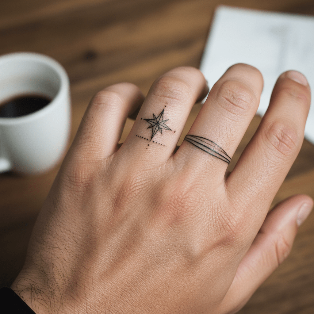Minimalist North Star tattoo for the finger: elegance and sophistication
