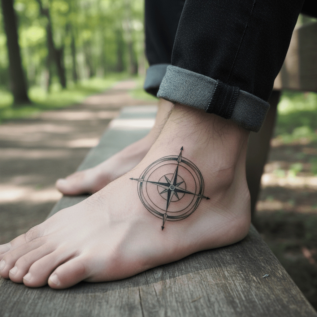 Minimalistisches Kompassrose-Tattoo für Männer: Abenteuerlust und Orientierung auf dem Fuß