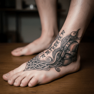 Mystical Viking and Celtic tattoo for men’s feet: strength and tradition combined