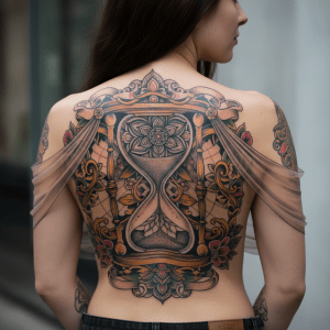 Obras maestras intemporales: tatuajes en la espalda de la vieja y la nueva escuela con estilo barroco