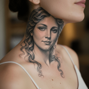 Renaissance Muse: Elegant neck tattoo motif for women