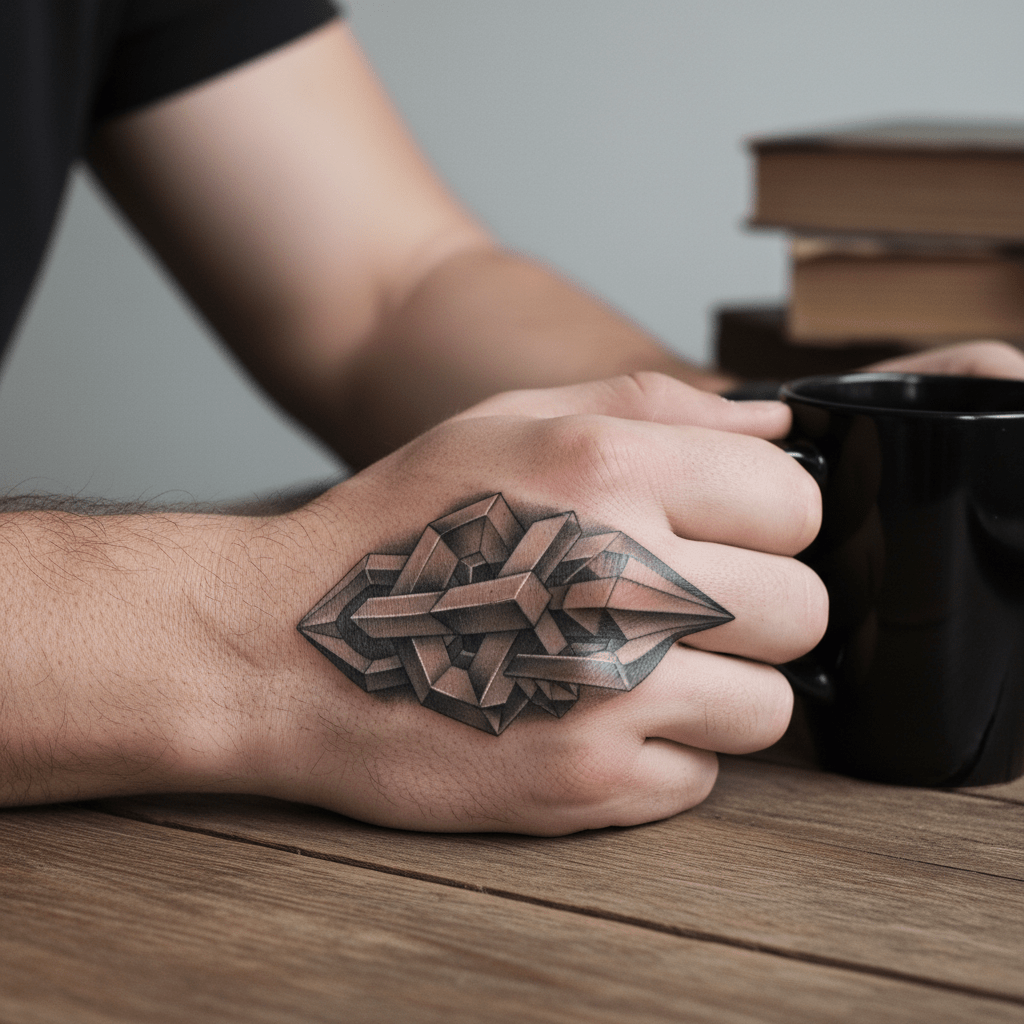 Tatouage 3D élégant pour hommes : raffinement géométrique pour le doigt