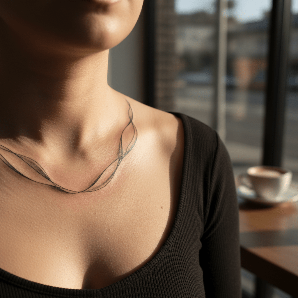 Tatouage de cou minimaliste élégant pour femmes : Beauté intemporelle en monochrome
