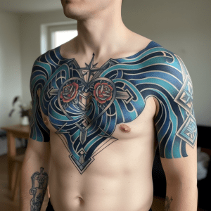Tatouage de poitrine : Fusion harmonieuse de l&rsquo;oldschool et du newschool pour des modèles et des motifs de tatouage uniques