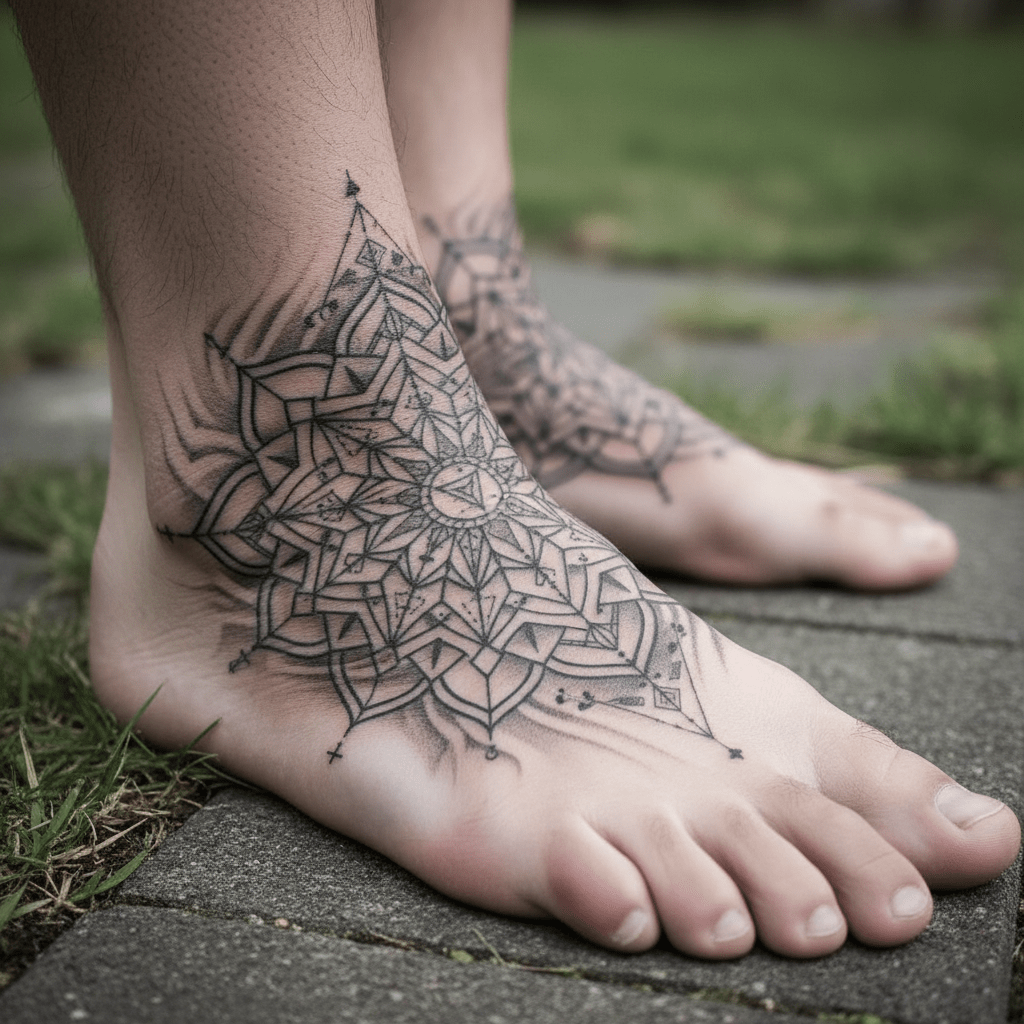 Tatouage mandala géométrique : aventure et découverte sur le pied