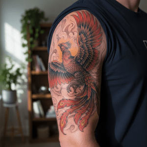 Tatuaje de Fénix: majestuosidad y poder en los brazos masculinos